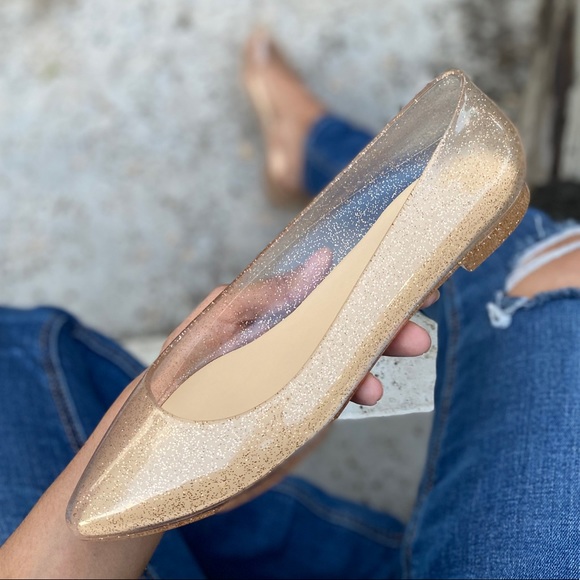 Glittery Nude PVC Jelly Slip On Flats - Picture 5 of 8